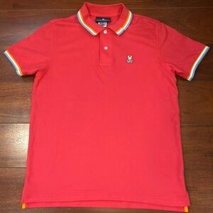 Psycho Bunny Coral Polo with Multicolor Trim